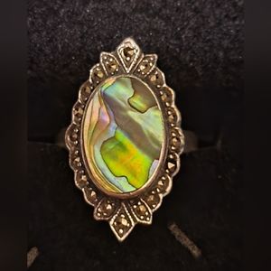 Vintage Sterling Silver abalone and marcasite ring